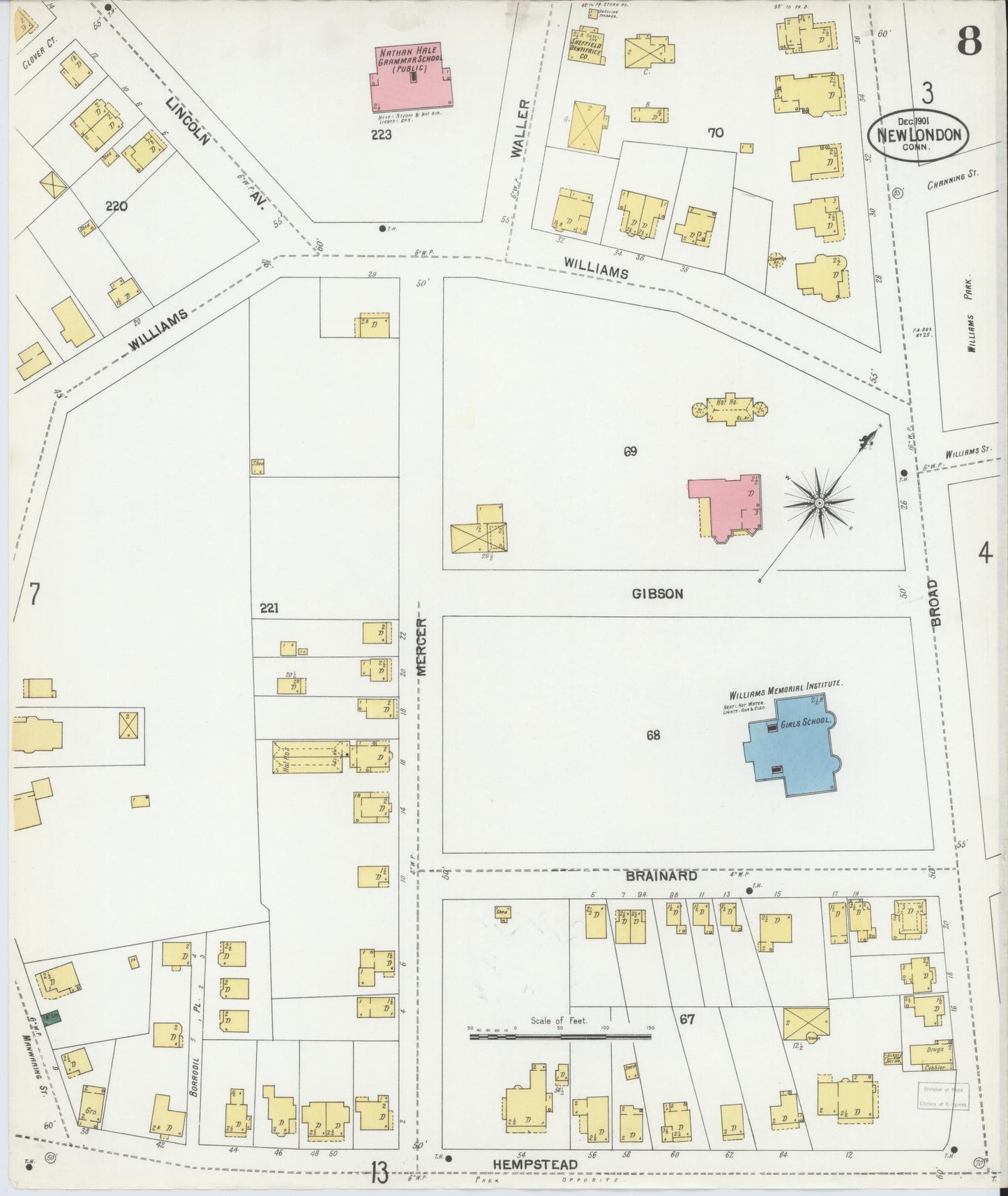 Sanborn Fire Insurance Map from New London, New London County, Connecticut (1901), Sheet #0008 - Complete Map Set gallery image, historic Sanborn map, vintage wall art, Connecticut Connecticut