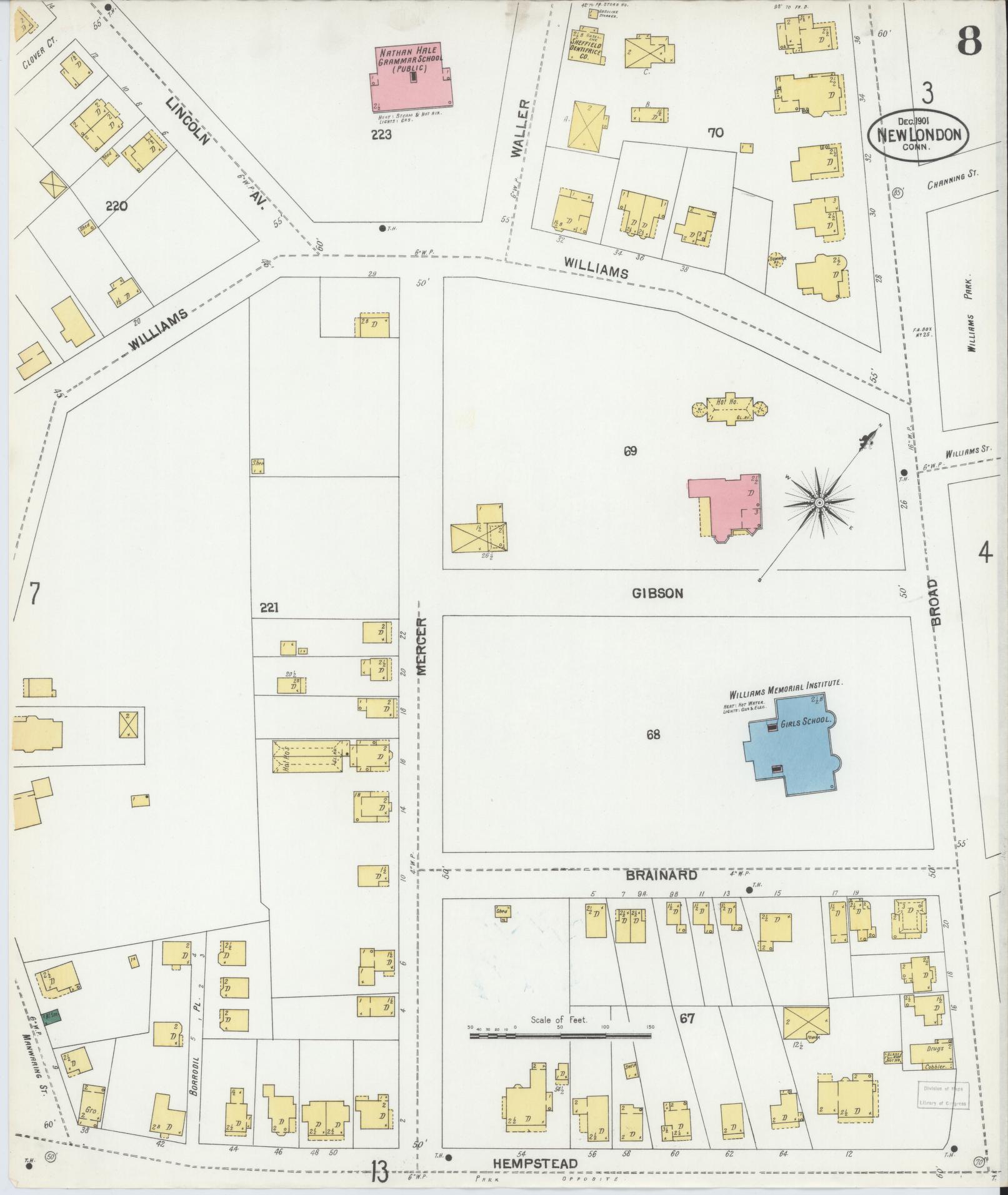 Sanborn Fire Insurance Map from New London, New London County, Connecticut (1901), Sheet #0008 - Complete Map Set gallery image, historic Sanborn map, vintage wall art, Connecticut Connecticut