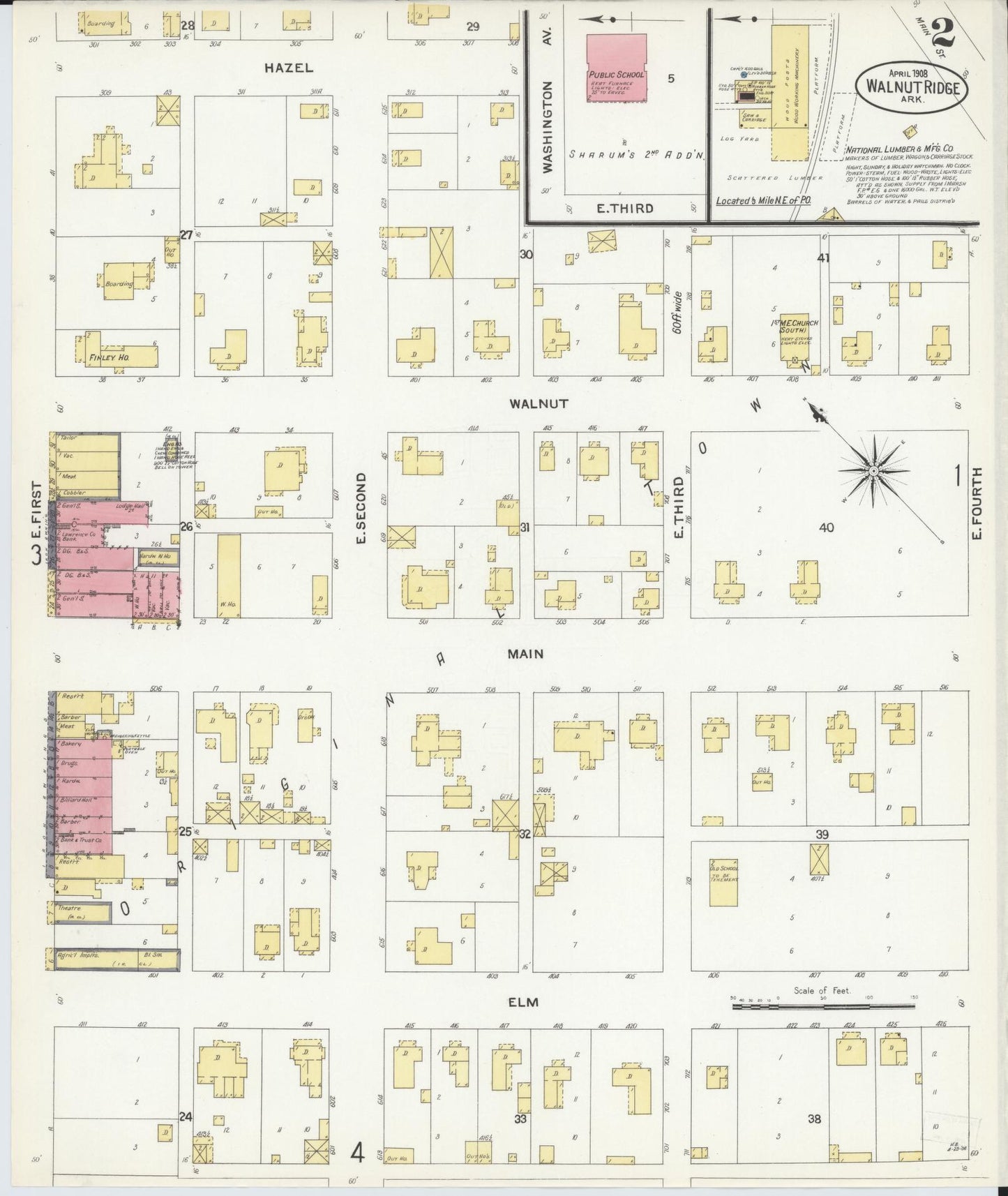 Sanborn Fire Insurance Map from Walnut Ridge, Lawrence County, Arkansas (1908), Sheet #0002 - Complete Map Set gallery image, historic Sanborn map, vintage wall art, Arkansas Arkansas