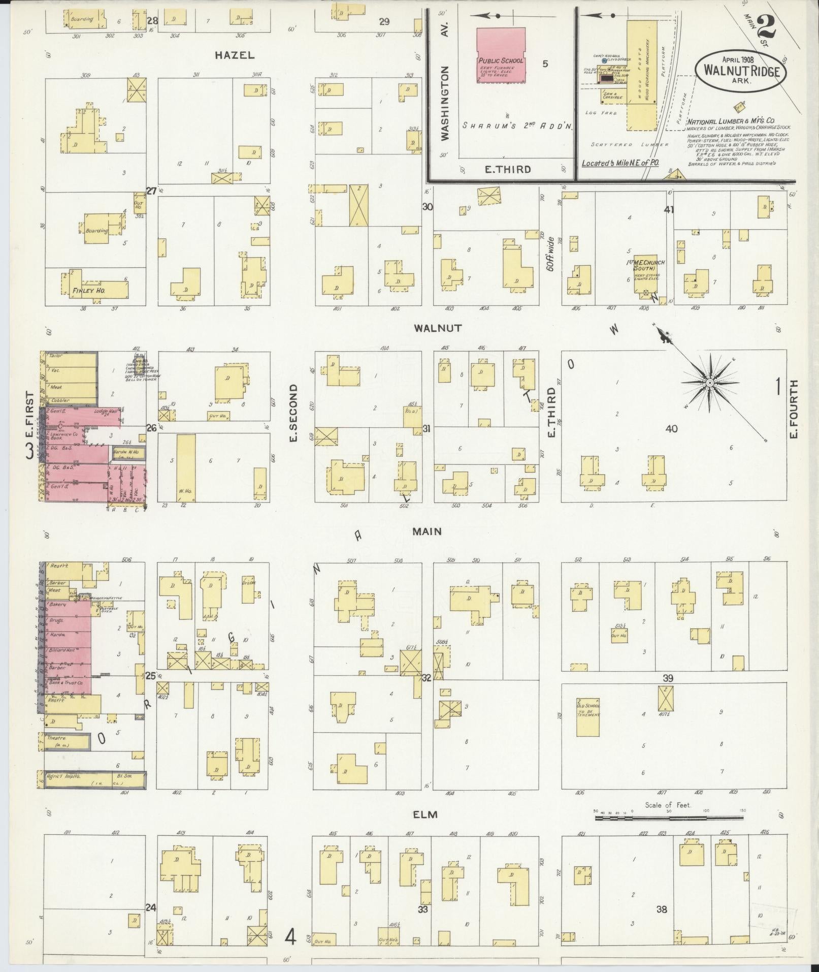 Sanborn Fire Insurance Map from Walnut Ridge, Lawrence County, Arkansas (1908), Sheet #0002 - Complete Map Set gallery image, historic Sanborn map, vintage wall art, Arkansas Arkansas
