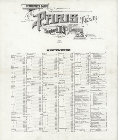 Sanborn Fire Insurance Map from Paris, Lamar County, Texas (1926), Sheet #0001 - Historic Sanborn Fire Insurance Map Print, vintage old map wall art, antique decor, genealogy gift, Texas Texas map