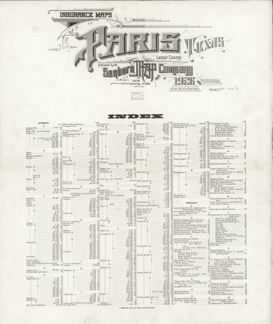 Sanborn Fire Insurance Map from Paris, Lamar County, Texas (1926), Sheet #0001 - Historic Sanborn Fire Insurance Map Print, vintage old map wall art, antique decor, genealogy gift, Texas Texas map