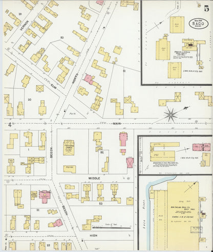 Sanborn Fire Insurance Map from Saco, York County, Maine (1901), Sheet #0005 - Complete Map Set gallery image, historic Sanborn map, vintage wall art, Maine Maine