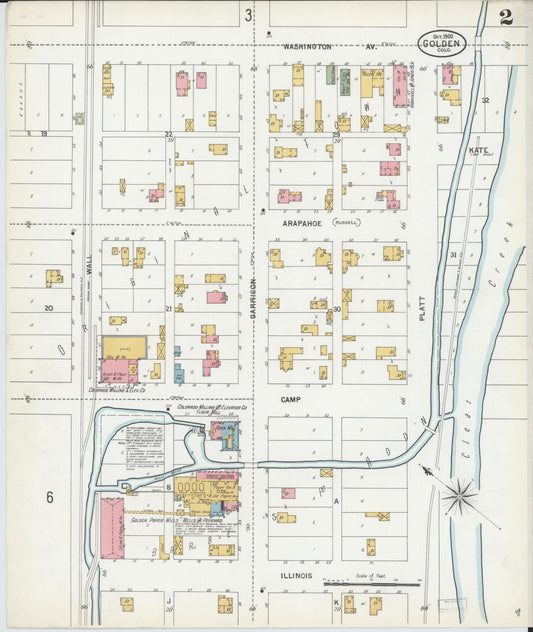 Sanborn Fire Insurance Map from Golden, Jefferson County, Colorado (1900), Sheet #0002 - Historic Sanborn Fire Insurance Map Print, vintage old map wall art, antique decor, genealogy gift, Colorado Colorado map