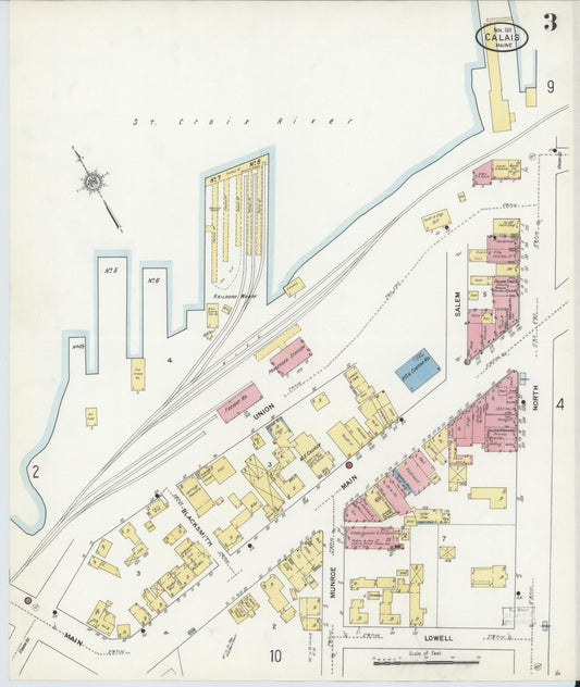 Sanborn Fire Insurance Map from Calais, Washington County, Maine (1911), Sheet #0003 - Historic Sanborn Fire Insurance Map Print, vintage old map wall art, antique decor, genealogy gift, Maine Maine map