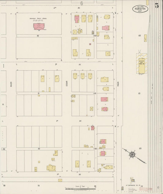 Sanborn Fire Insurance Map from Forsyth, Rosebud County, Montana (1920), Sheet #0005 - Historic Sanborn Fire Insurance Map Print, vintage old map wall art, antique decor, genealogy gift, Montana Montana map