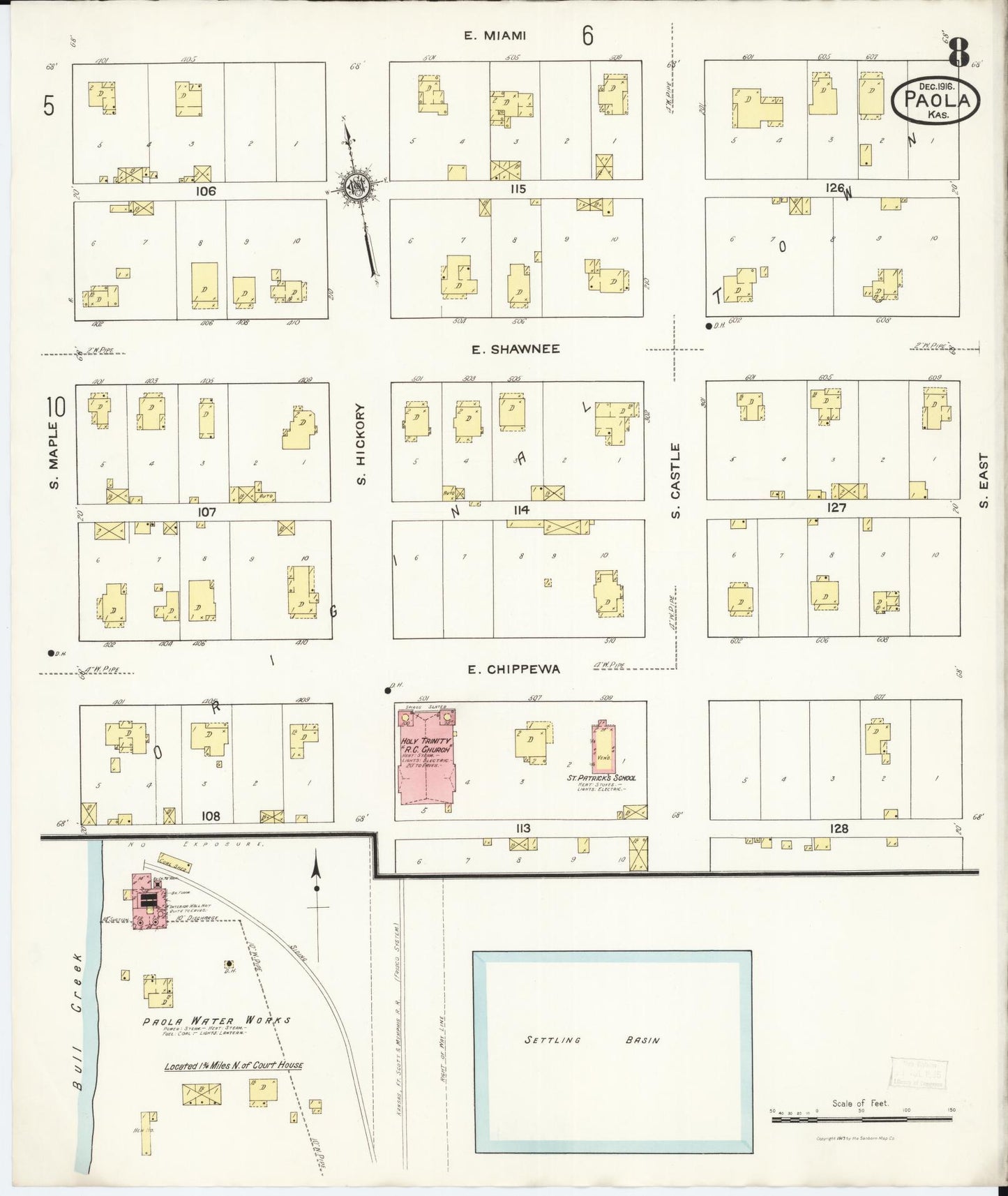 Sanborn Fire Insurance Map from Paola, Miami County, Kansas (1916), Sheet #0008 - Complete Map Set gallery image, historic Sanborn map, vintage wall art, Kansas Kansas