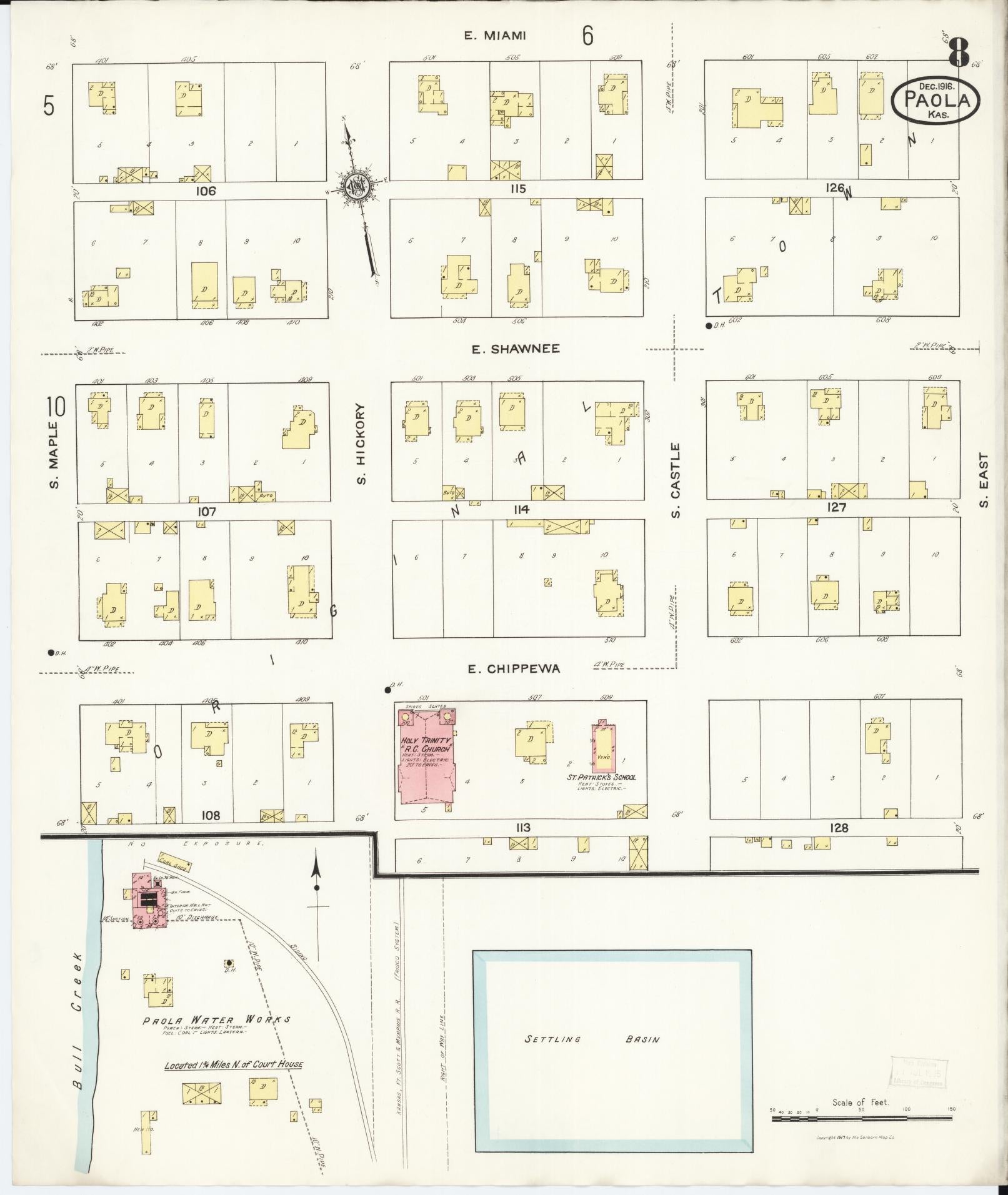 Sanborn Fire Insurance Map from Paola, Miami County, Kansas (1916), Sheet #0008 - Complete Map Set gallery image, historic Sanborn map, vintage wall art, Kansas Kansas
