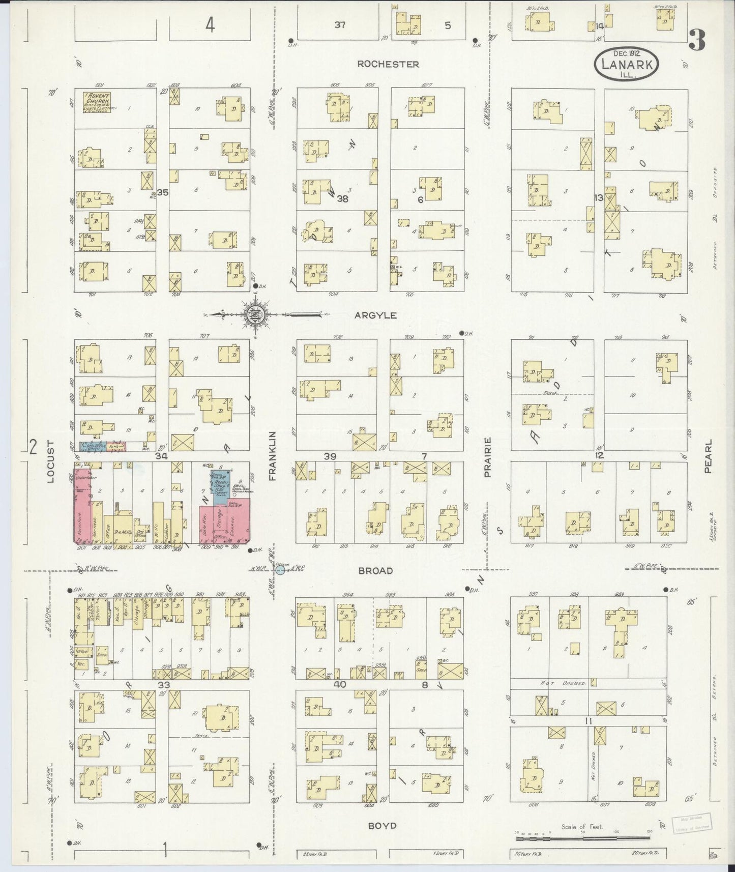 Sanborn Fire Insurance Map from Lanark, Carroll County, Illinois (1912), Sheet #0003 - Complete Map Set gallery image, historic Sanborn map, vintage wall art, Illinois Illinois