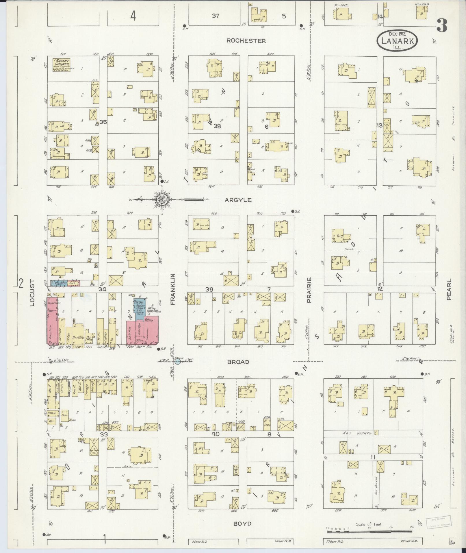 Sanborn Fire Insurance Map from Lanark, Carroll County, Illinois (1912), Sheet #0003 - Complete Map Set gallery image, historic Sanborn map, vintage wall art, Illinois Illinois