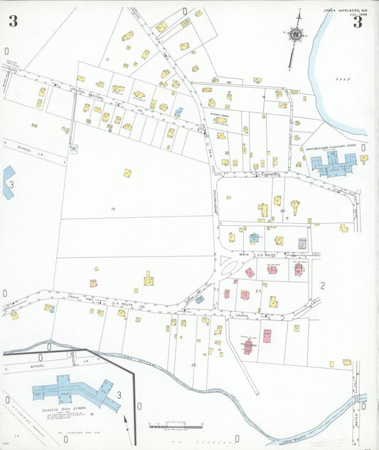 Sanborn Fire Insurance Map from Upper Marlboro, Prince Georges County, Maryland (1949), Sheet #0003 - Complete Map Set gallery image, historic Sanborn map, vintage wall art, Maryland Maryland