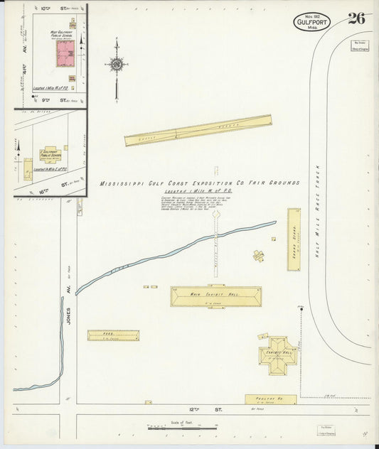 Sanborn Fire Insurance Map from Gulfport, Harrison County, Mississippi (1912), Sheet #0026 - Historic Sanborn Fire Insurance Map Print, vintage old map wall art, antique decor, genealogy gift, Mississippi Mississippi map