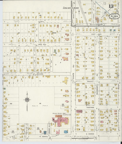 Sanborn Fire Insurance Map from Alma, Gratiot County, Michigan (1917), Sheet #0013 - Historic Sanborn Fire Insurance Map Print, vintage old map wall art, antique decor, genealogy gift, Michigan Michigan map