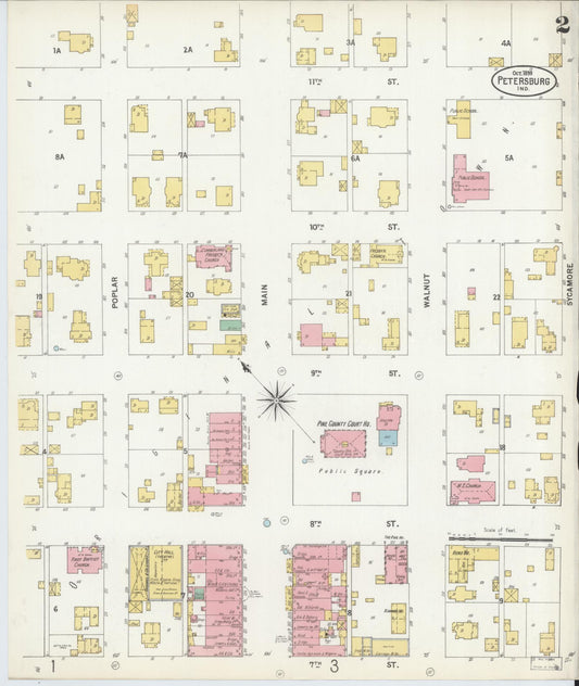 Sanborn Fire Insurance Map from Petersburg, Pike County, Indiana (1899), Sheet #0002 - Historic Sanborn Fire Insurance Map Print, vintage old map wall art, antique decor, genealogy gift, Indiana Indiana map