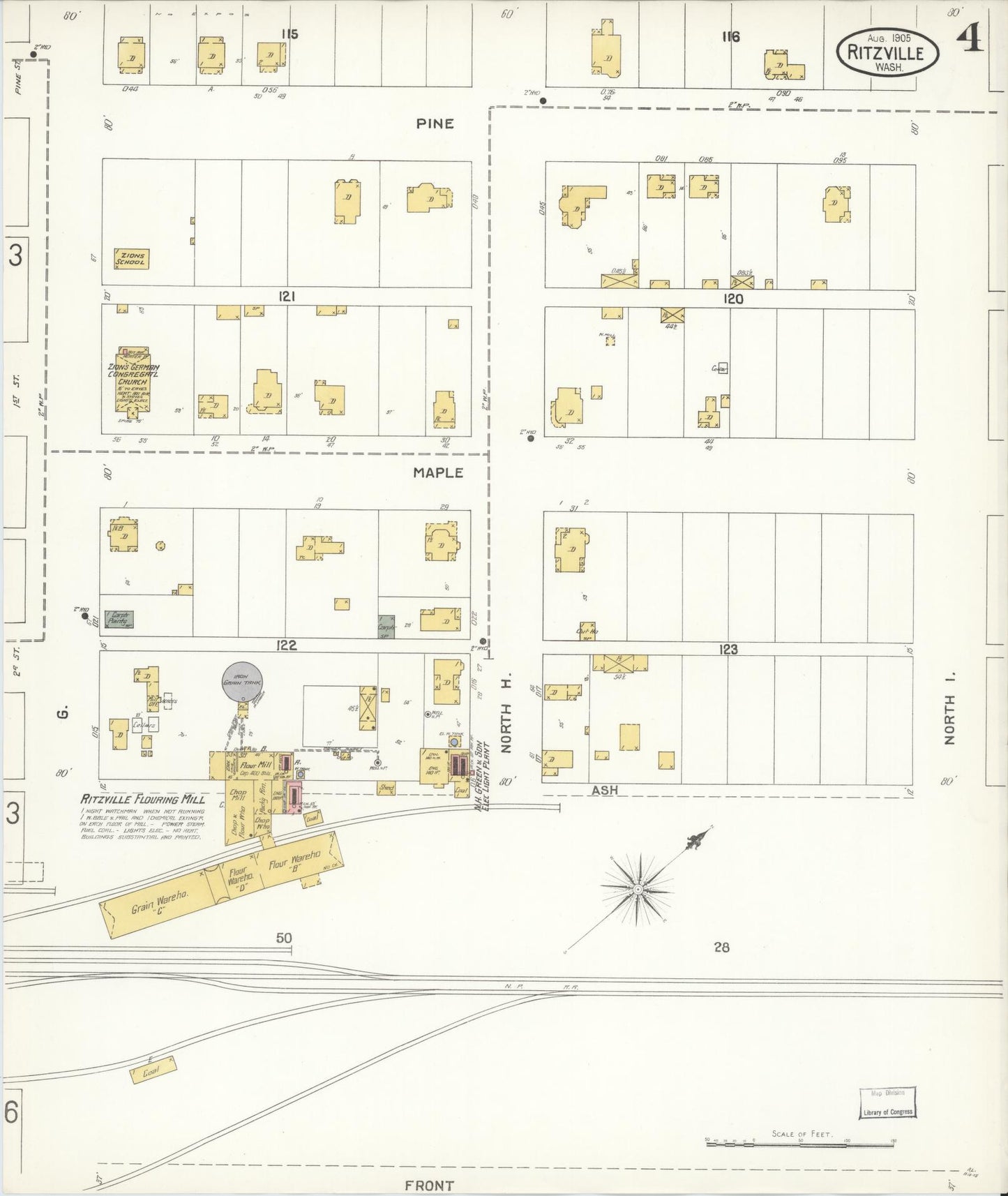 Sanborn Fire Insurance Map from Ritzville, Adams County, Washington (1905), Sheet #0004 - Complete Map Set gallery image, historic Sanborn map, vintage wall art, Washington Washington
