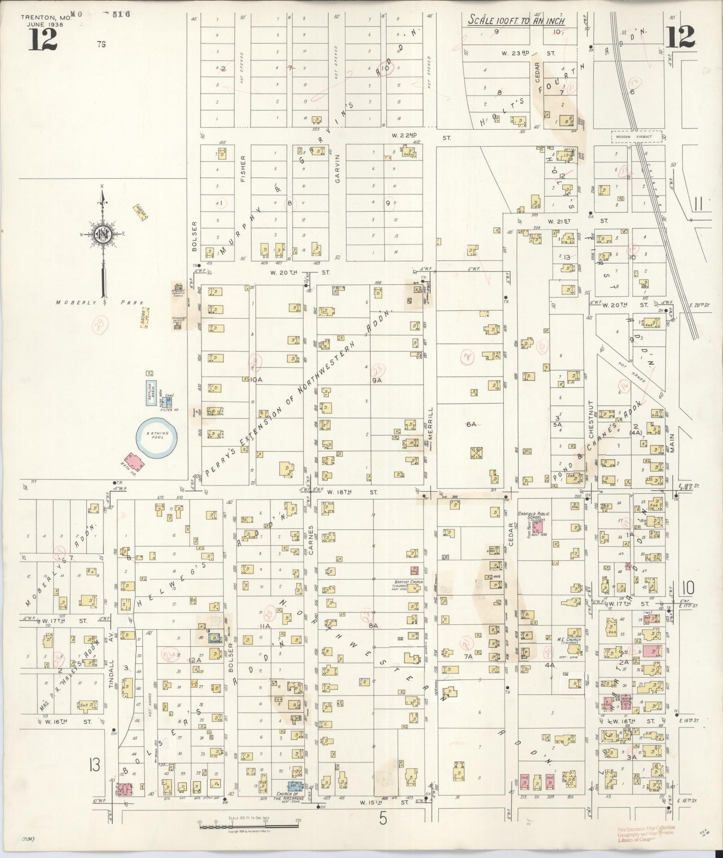 Sanborn Fire Insurance Map from Trenton, Grundy County, Missouri (1948), Sheet #0012 - Complete Map Set gallery image, historic Sanborn map, vintage wall art, Missouri Missouri