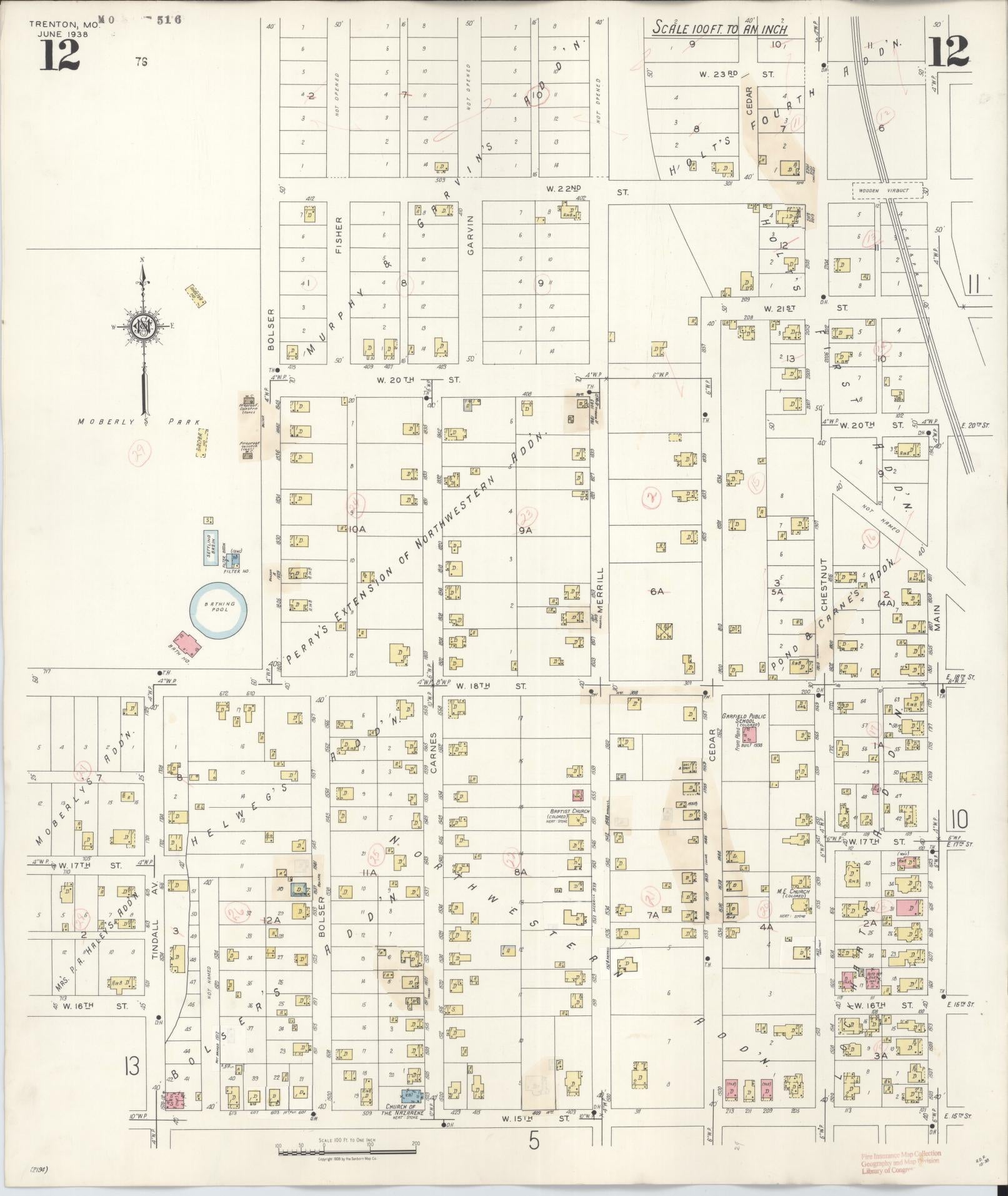 Sanborn Fire Insurance Map from Trenton, Grundy County, Missouri (1948), Sheet #0012 - Complete Map Set gallery image, historic Sanborn map, vintage wall art, Missouri Missouri