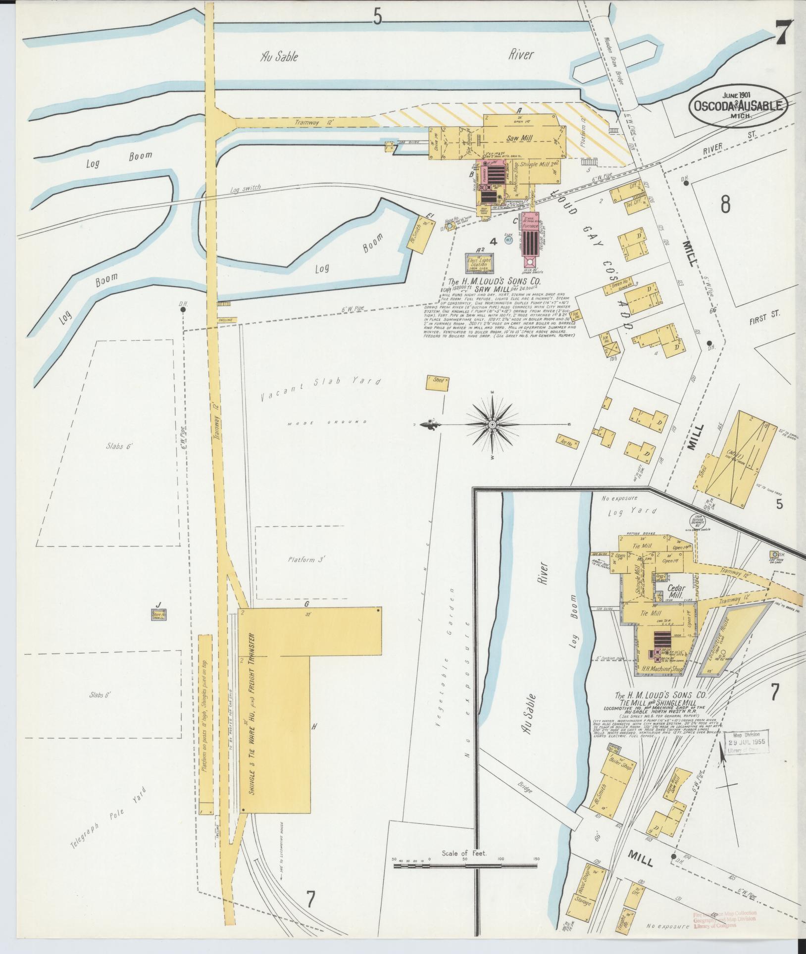 Sanborn Fire Insurance Map from Oscoda, Iosco County, Michigan (1901), Sheet #0007 - Historic Sanborn Fire Insurance Map Print, vintage old map wall art, antique decor, genealogy gift, Michigan Michigan map