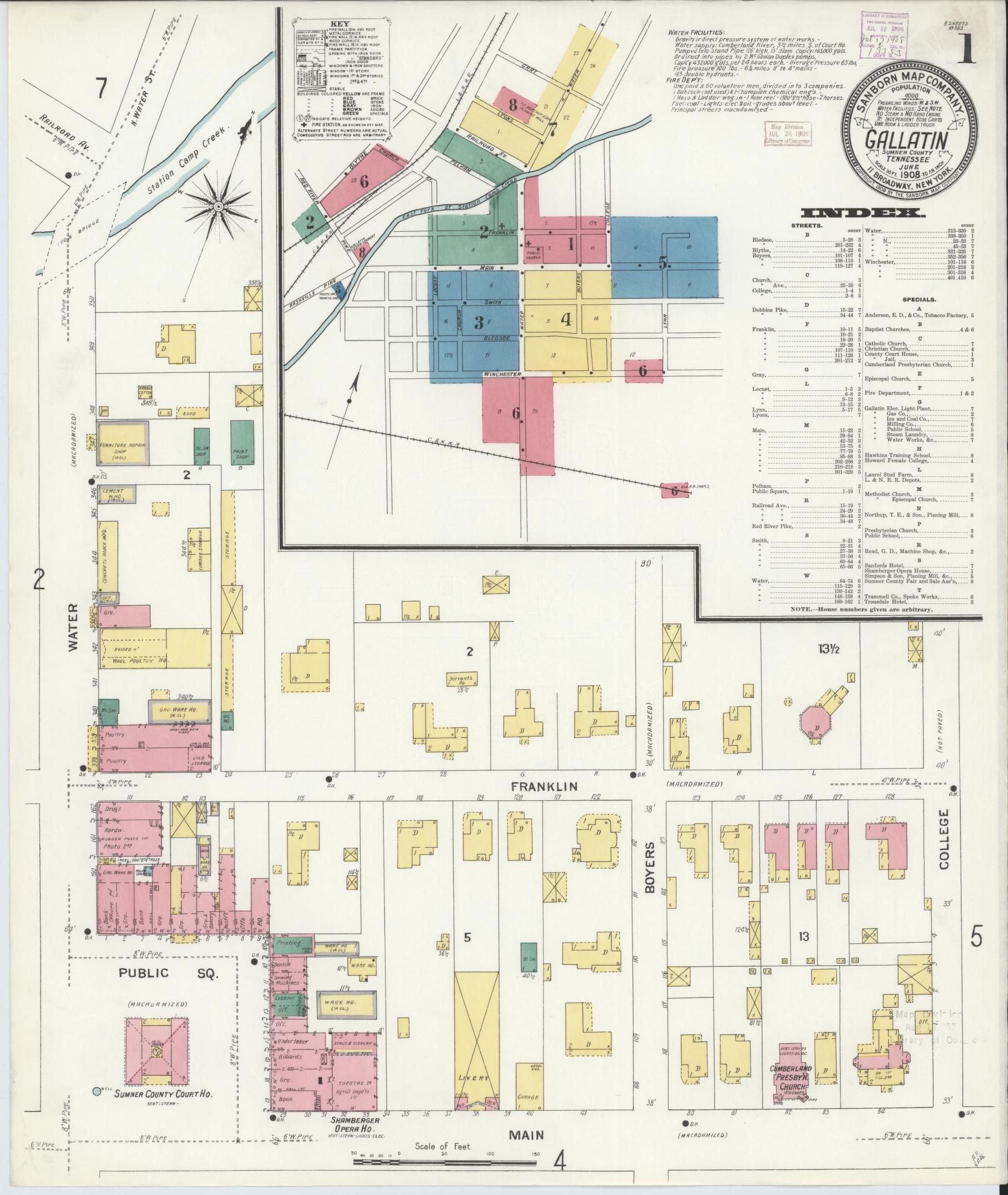 Sanborn Fire Insurance Map from Gallatin, Sumner County, Tennessee. (1908) – Historic Sanborn Fire Insurance Map Print
