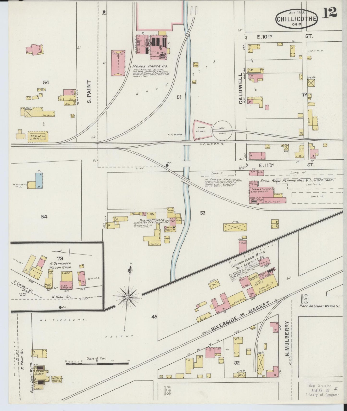 Sanborn Fire Insurance Map from Chillicothe, Ross County, Ohio (1895), Sheet #0012 - Complete Map Set gallery image, historic Sanborn map, vintage wall art, Ohio Ohio