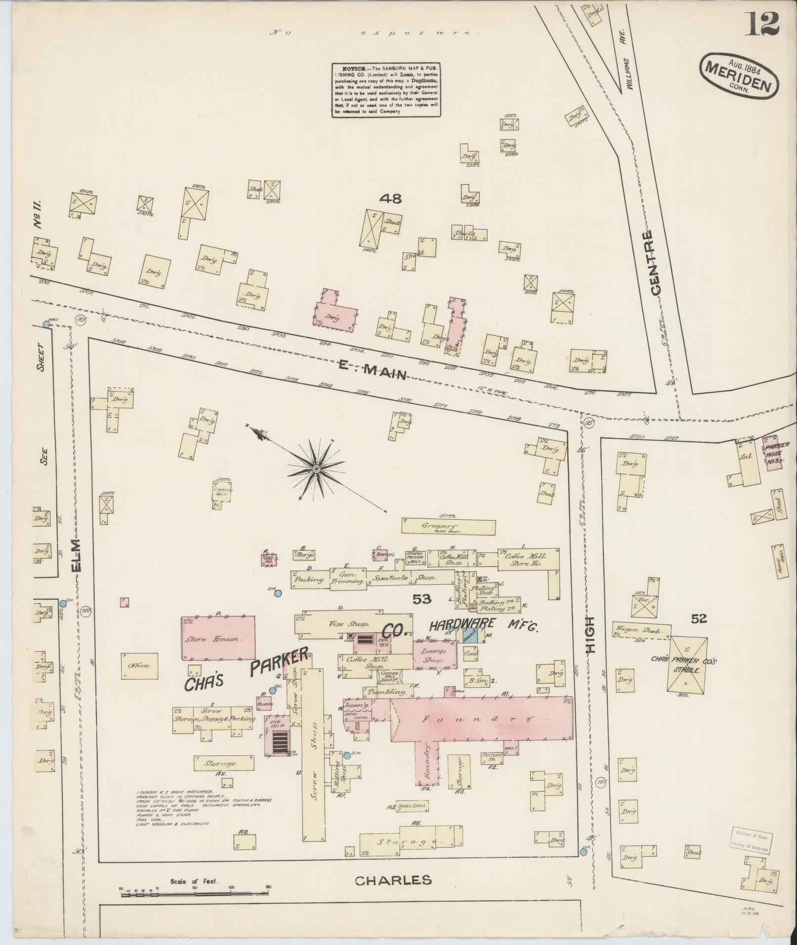 Sanborn Fire Insurance Map from Meriden, New Haven County, Connecticut (1884), Sheet #0012 - Historic Sanborn Fire Insurance Map Print, vintage old map wall art, antique decor, genealogy gift, Connecticut Connecticut map
