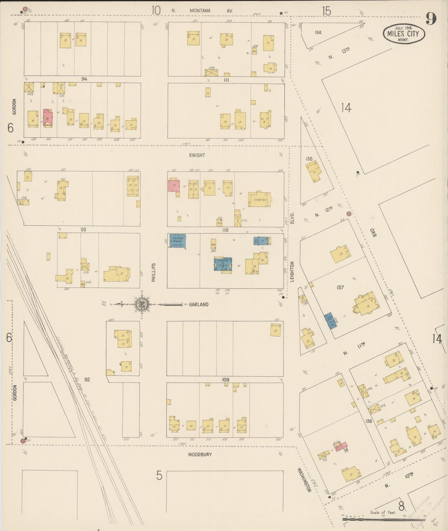 Sanborn Fire Insurance Map from Miles City, Custer County, Montana (1916), Sheet #0009 - Complete Map Set gallery image, historic Sanborn map, vintage wall art, Montana Montana