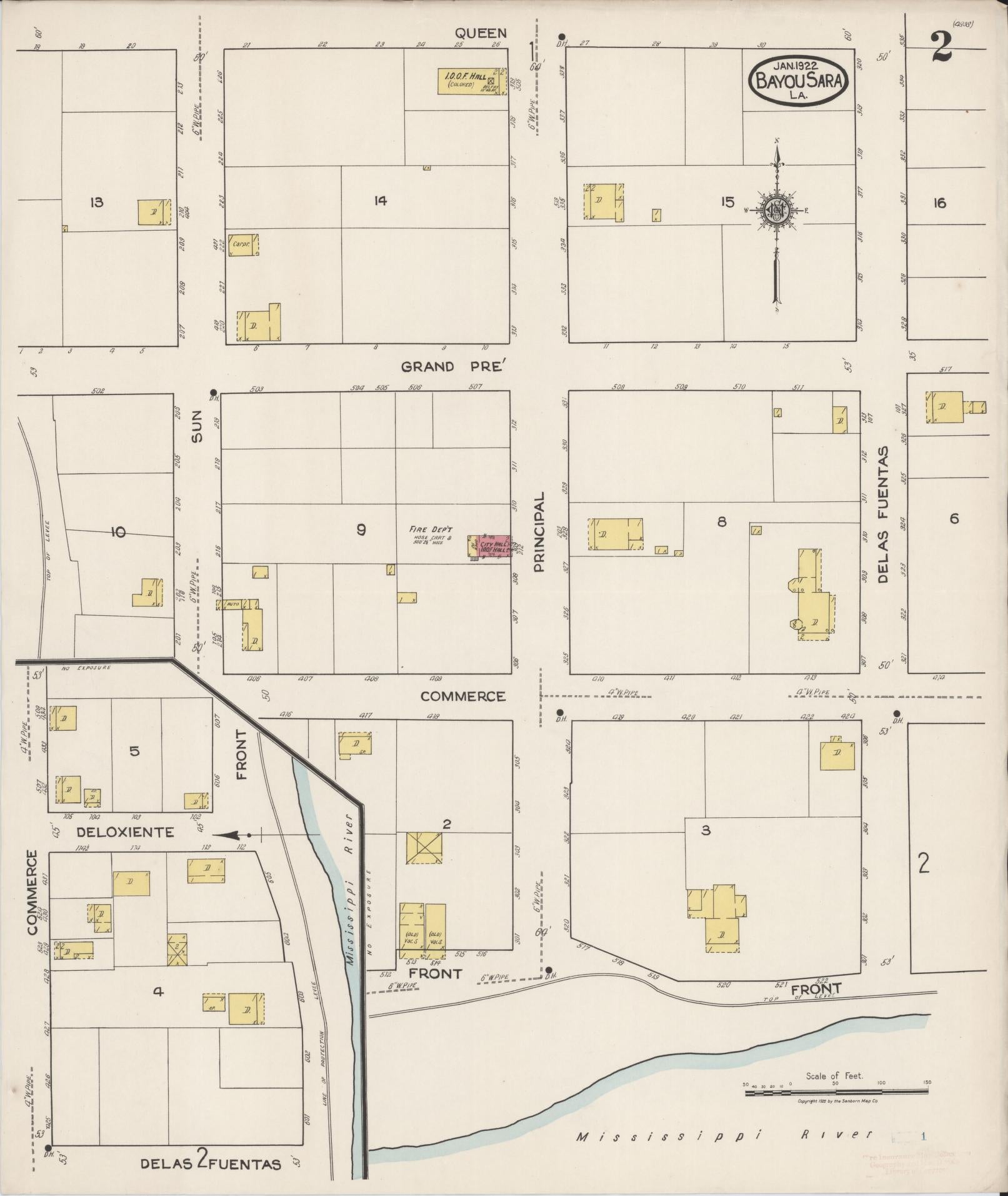 Sanborn Fire Insurance Map from Bayou Sara, West Feliciana Parish, Louisiana (1922), Sheet #0002 - Complete Map Set gallery image, historic Sanborn map, vintage wall art, Louisiana Louisiana