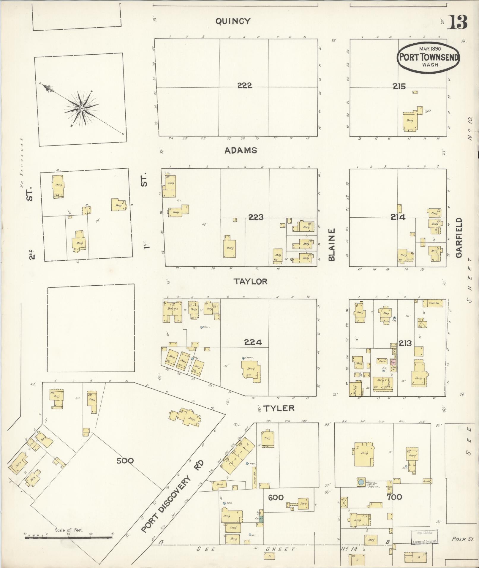 Sanborn Fire Insurance Map from Port Townsend, Jefferson County, Washington (1890), Sheet #0013 - Complete Map Set gallery image, historic Sanborn map, vintage wall art, Washington Washington