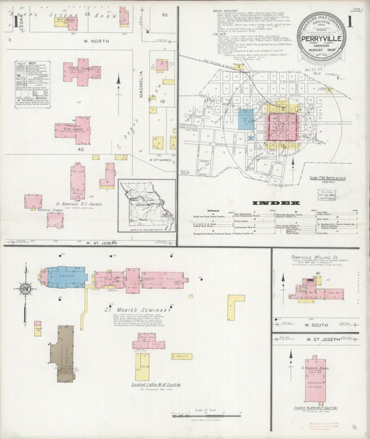 Sanborn Fire Insurance Map from Perryville, Perry County, Missouri (1928), Sheet #0001 - Complete Map Set gallery image, historic Sanborn map, vintage wall art, Missouri Missouri