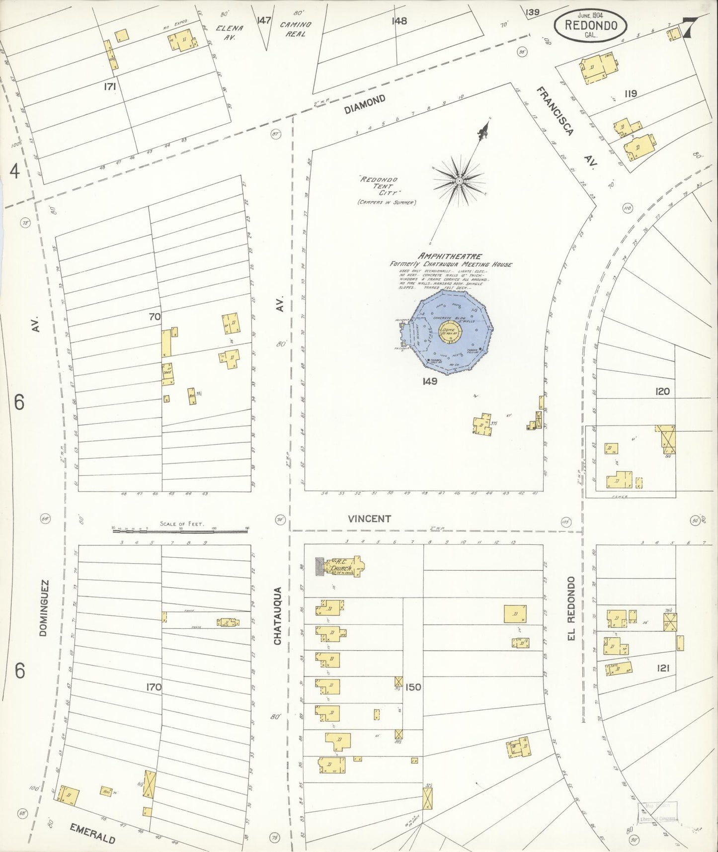 Sanborn Fire Insurance Map from Redondo Beach, Los Angeles County, California (1904), Sheet #0007 - Complete Map Set gallery image, historic Sanborn map, vintage wall art, California California