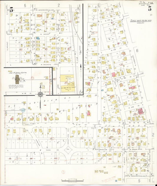 Sanborn Fire Insurance Map from Monticello, Jones County, Iowa (1943), Sheet #0005 - Historic Sanborn Fire Insurance Map Print, vintage old map wall art