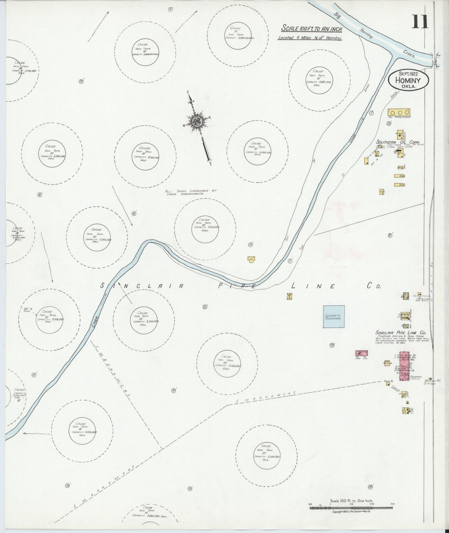 Sanborn Fire Insurance Map from Hominy, Osage County, Oklahoma (1922), Sheet #0011 - Historic Sanborn Fire Insurance Map Print, vintage old map wall art, antique decor, genealogy gift, Oklahoma Oklahoma map