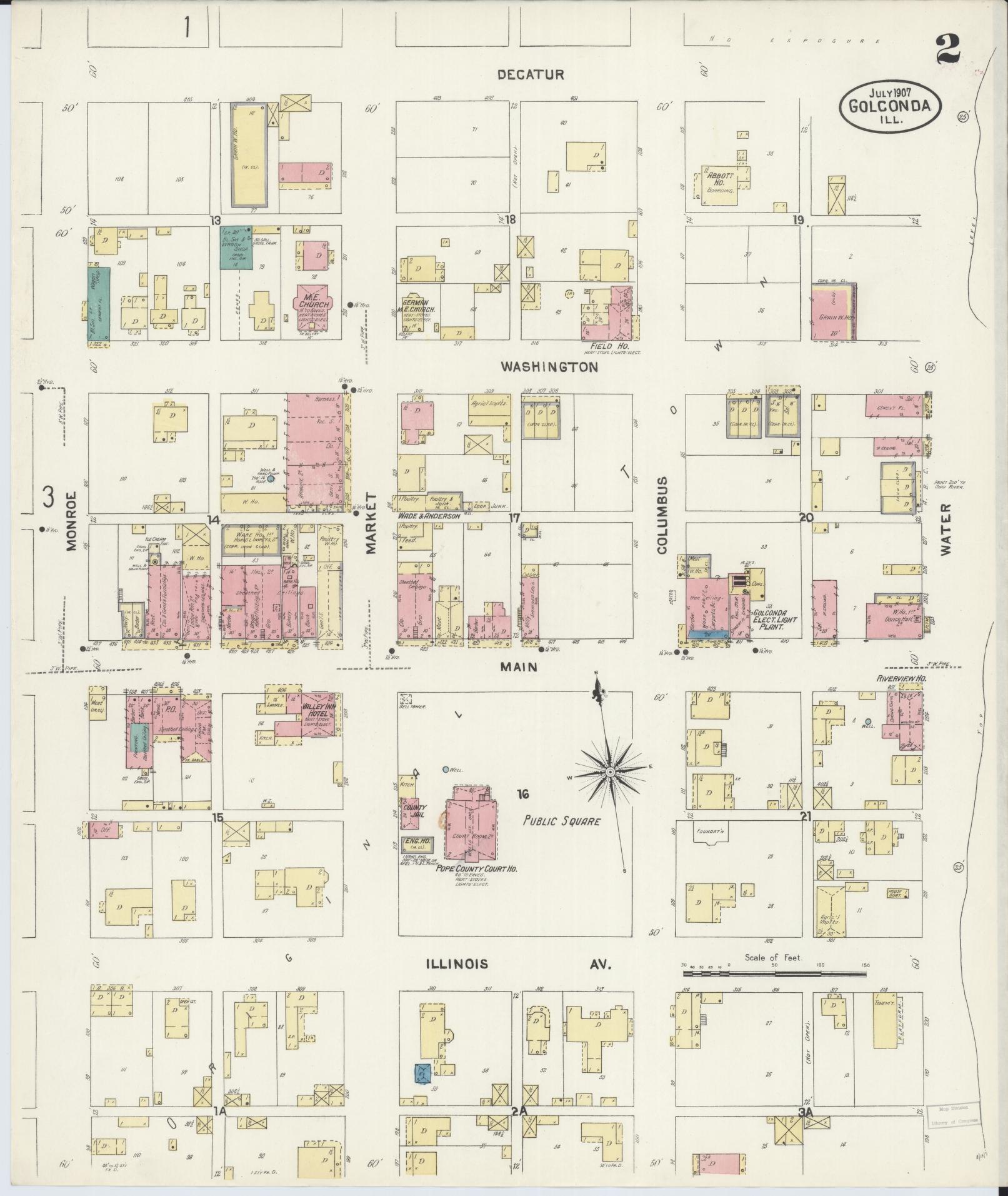 Sanborn Fire Insurance Map from Golconda, Pope County, Illinois (1907), Sheet #0002 - Complete Map Set gallery image, historic Sanborn map, vintage wall art, Illinois Illinois