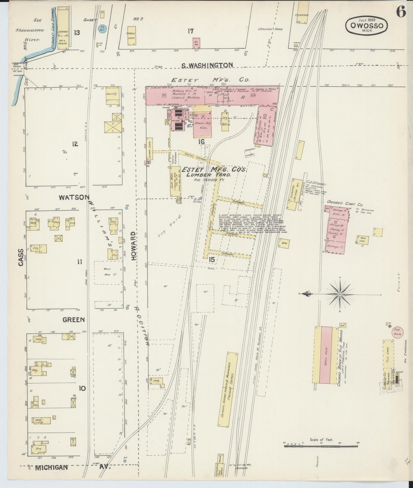Sanborn Fire Insurance Map from Owosso, Shiawassee County, Michigan (1890), Sheet #0006 - Complete Map Set gallery image, historic Sanborn map, vintage wall art, Michigan Michigan