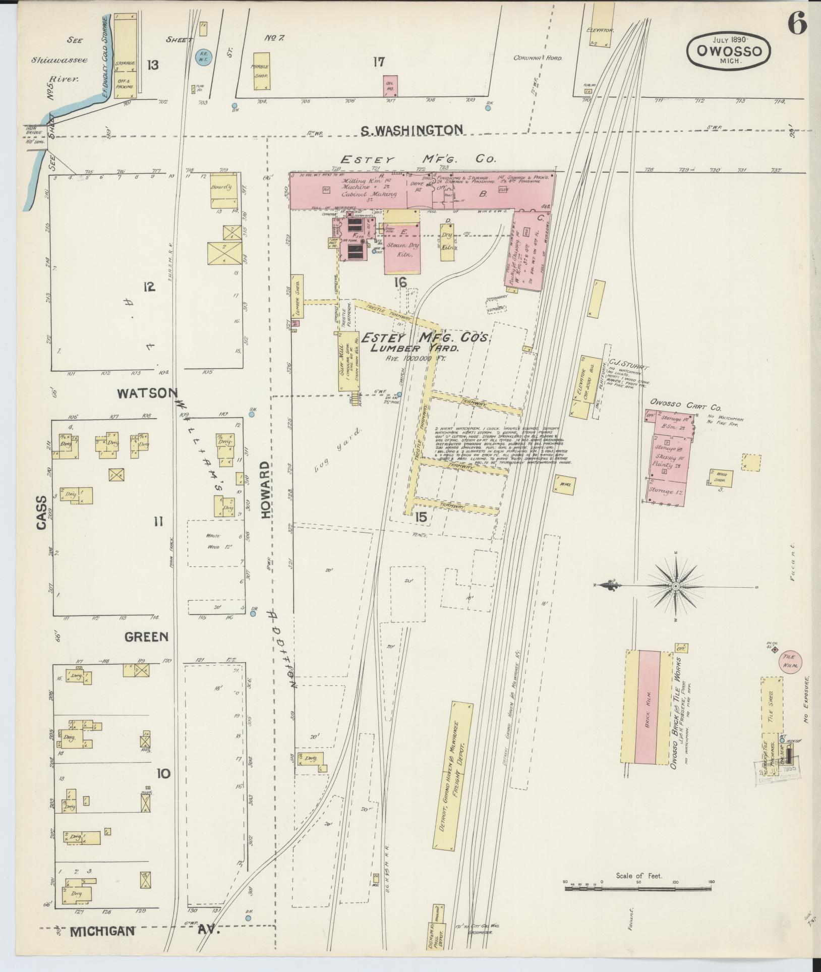 Sanborn Fire Insurance Map from Owosso, Shiawassee County, Michigan (1890), Sheet #0006 - Complete Map Set gallery image, historic Sanborn map, vintage wall art, Michigan Michigan
