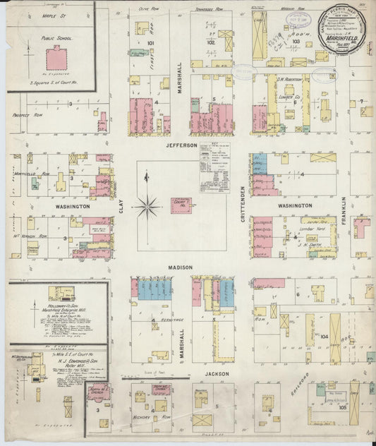 Sanborn Fire Insurance Map from Marshfield, Webster County, Missouri (1897), Sheet #0001 - Historic Sanborn Fire Insurance Map Print, vintage old map wall art, antique decor, genealogy gift, Missouri Missouri map