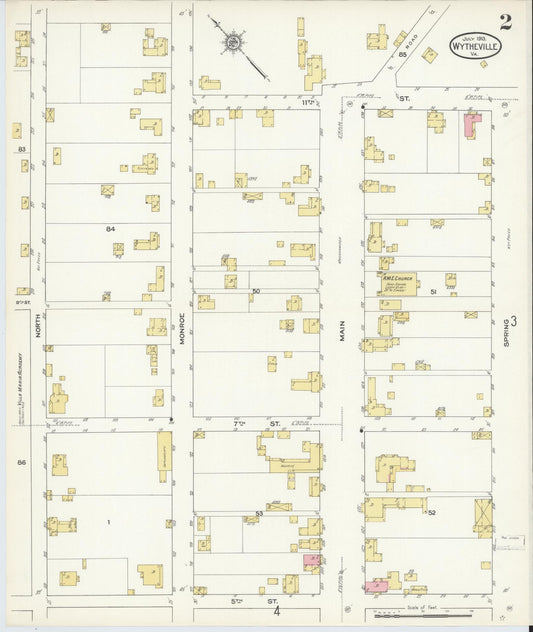 Sanborn Fire Insurance Map from Wytheville, Wythe County, Virginia (1913), Sheet #0002 - Historic Sanborn Fire Insurance Map Print, vintage old map wall art, antique decor, genealogy gift, Virginia Virginia map