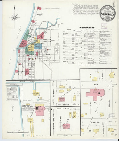Sanborn Fire Insurance Map from South Haven, Van Buren County, Michigan (1908), Sheet #0001 - Historic Sanborn Fire Insurance Map Print, vintage old map wall art, antique decor, genealogy gift, Michigan Michigan map