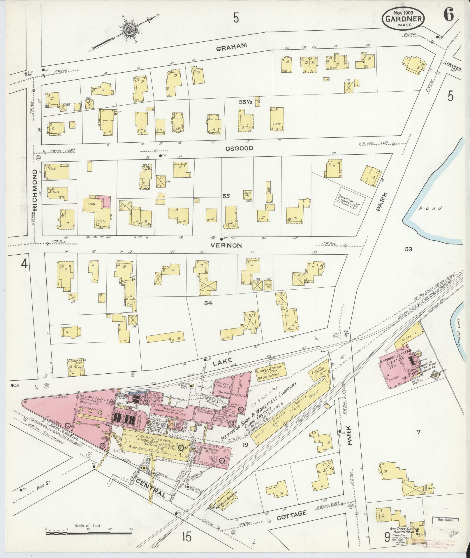Sanborn Fire Insurance Map from Gardner, Worcester County, Massachusetts (1909), Sheet #0006 - Complete Map Set gallery image, historic Sanborn map, vintage wall art, Massachusetts Massachusetts