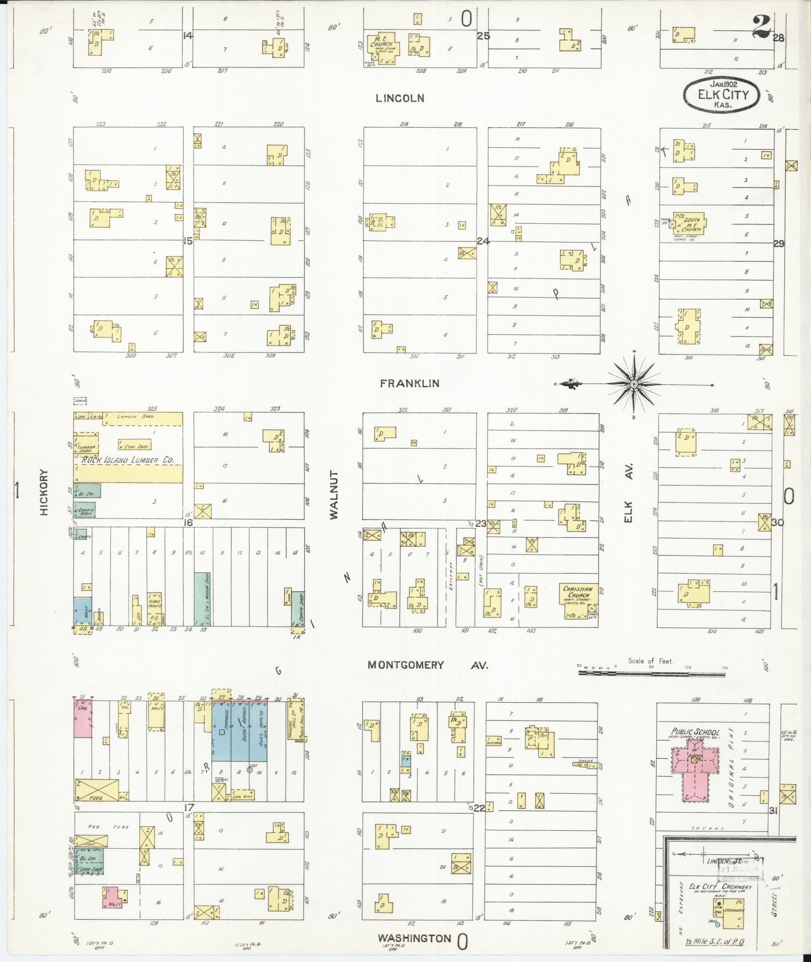Sanborn Fire Insurance Map from Elk City, Montgomery County, Kansas (1902), Sheet #0002 - Complete Map Set gallery image, historic Sanborn map, vintage wall art, Kansas Kansas