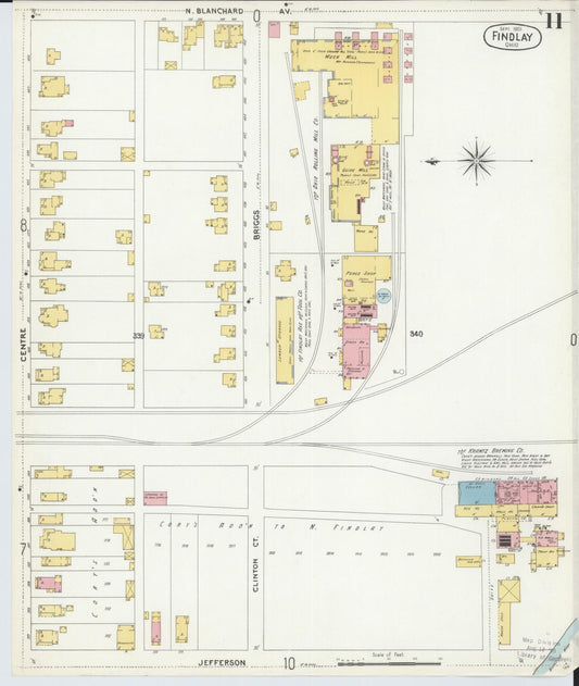 Sanborn Fire Insurance Map from Findlay, Hancock County, Ohio (1901), Sheet #0011 - Historic Sanborn Fire Insurance Map Print, vintage old map wall art, antique decor, genealogy gift, Ohio Ohio map