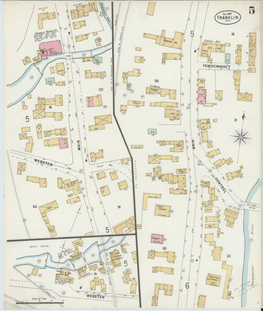 Sanborn Fire Insurance Map from Franklin, Merrimack County, New Hampshire (1897), Sheet #0005 - Historic Sanborn Fire Insurance Map Print, vintage old map wall art, antique decor, genealogy gift, New Hampshire New Hampshire map