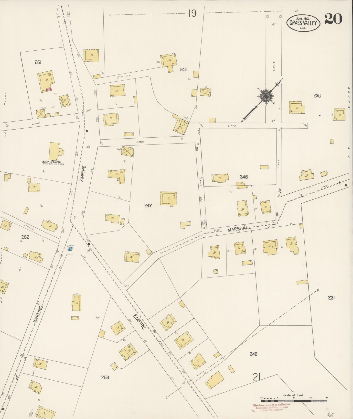 Sanborn Fire Insurance Map from Grass Valley, Nevada County, California (1912), Sheet #0020 - Complete Map Set gallery image, historic Sanborn map, vintage wall art, California California