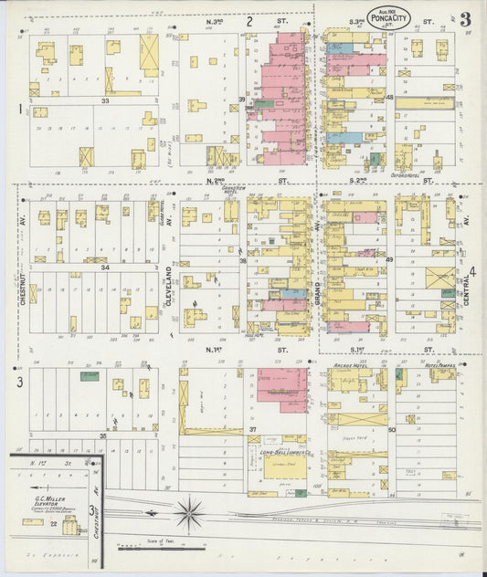 Sanborn Fire Insurance Map from Ponca City, Kay County, Oklahoma (1901), Sheet #0003 - Historic Sanborn Fire Insurance Map Print, vintage old map wall art, antique decor, genealogy gift, Oklahoma Oklahoma map