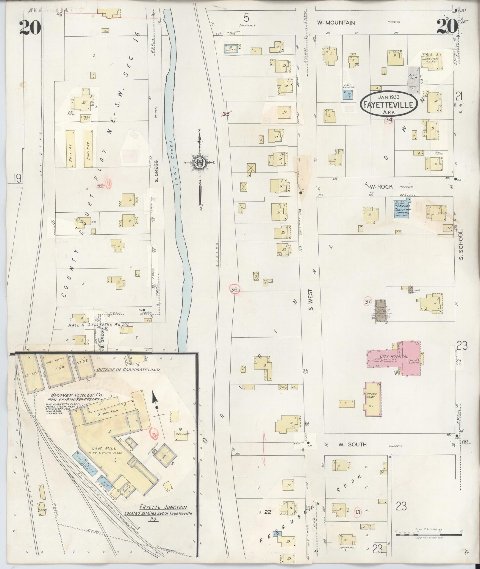 Sanborn Fire Insurance Map from Fayetteville, Washington County, Arkansas (1948), Sheet #0020 - Historic Sanborn Fire Insurance Map Print, vintage old map wall art, antique decor, genealogy gift, Arkansas Arkansas map