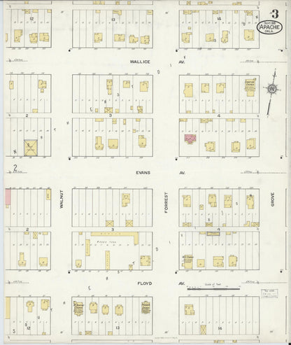 Sanborn Fire Insurance Map from Apache, Caddo County, Oklahoma (1916), Sheet #0003 - Complete Map Set gallery image, historic Sanborn map, vintage wall art, Oklahoma Oklahoma