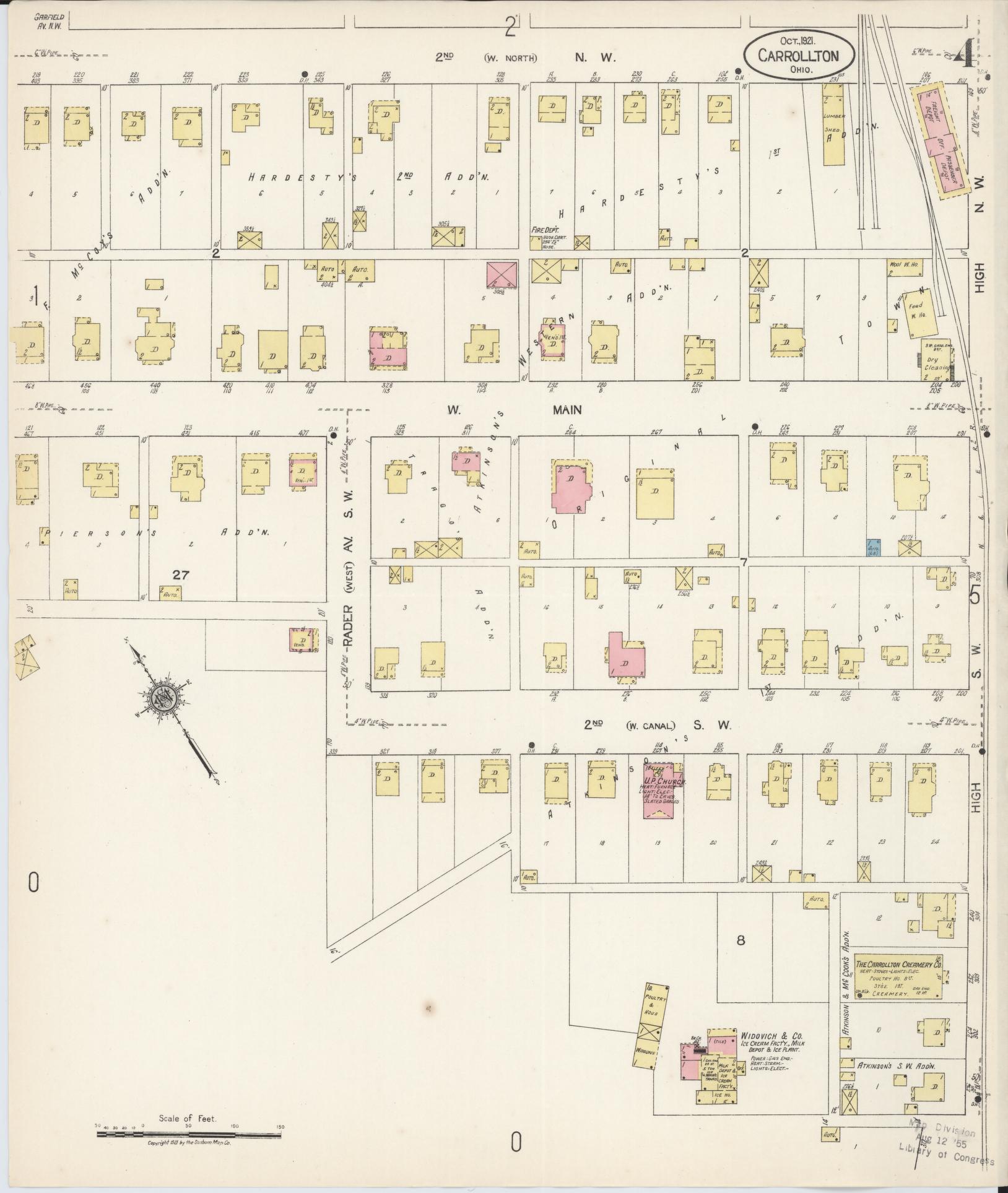 Sanborn Fire Insurance Map from Carrollton, Carroll County, Ohio (1921), Sheet #0004 - Complete Map Set gallery image, historic Sanborn map, vintage wall art, Ohio Ohio
