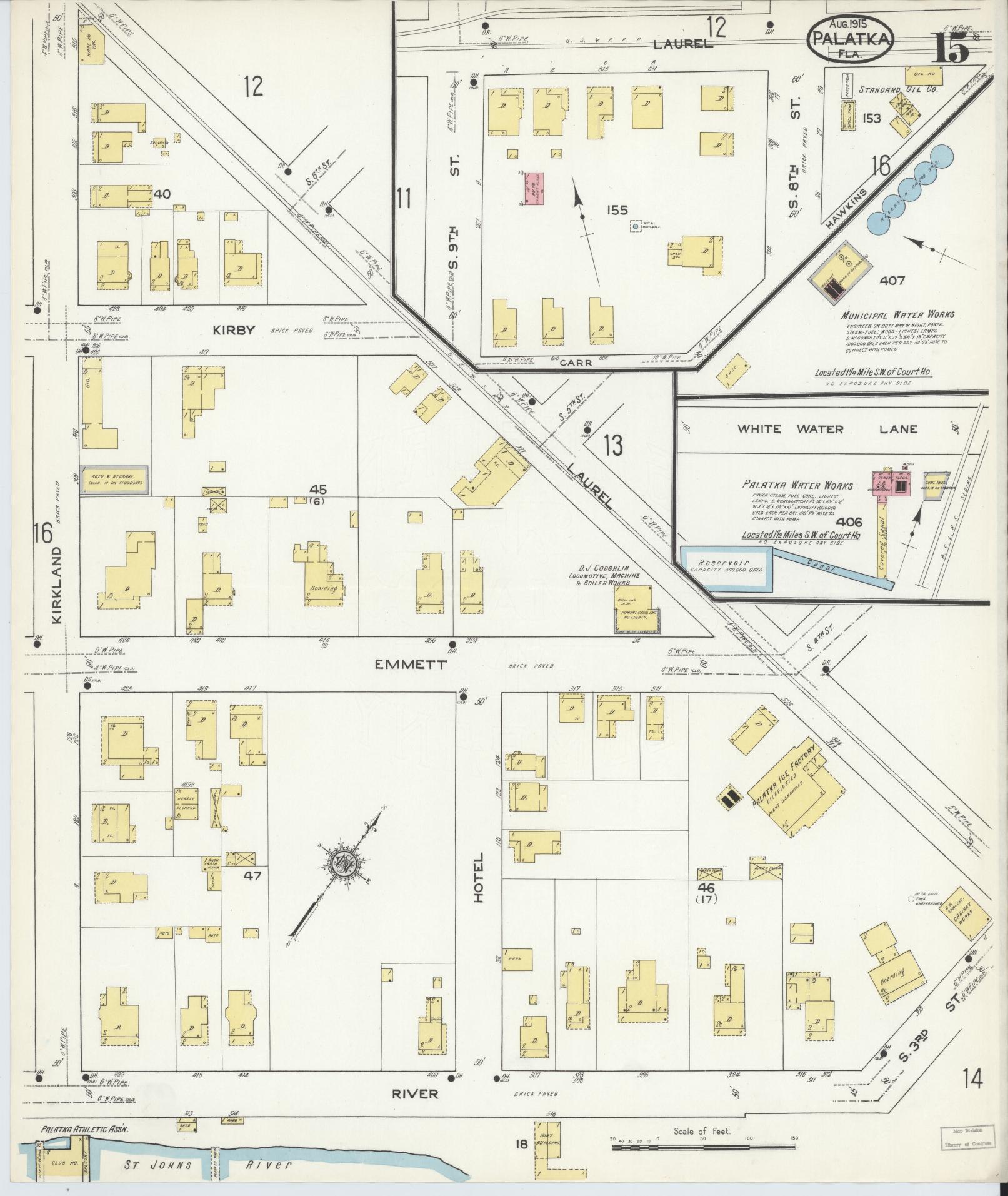 Sanborn Fire Insurance Map from Palatka, Putnam County, Florida (1915), Sheet #0015 - Historic Sanborn Fire Insurance Map Print, vintage old map wall art, antique decor, genealogy gift, Florida Florida map