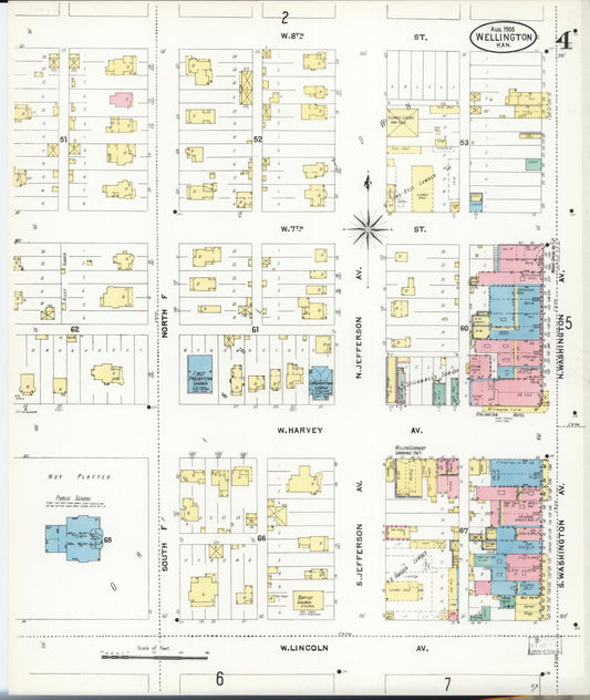 Sanborn Fire Insurance Map from Wellington, Sumner County, Kansas (1905), Sheet #0004 - Historic Sanborn Fire Insurance Map Print, vintage old map wall art, antique decor, genealogy gift, Kansas Kansas map
