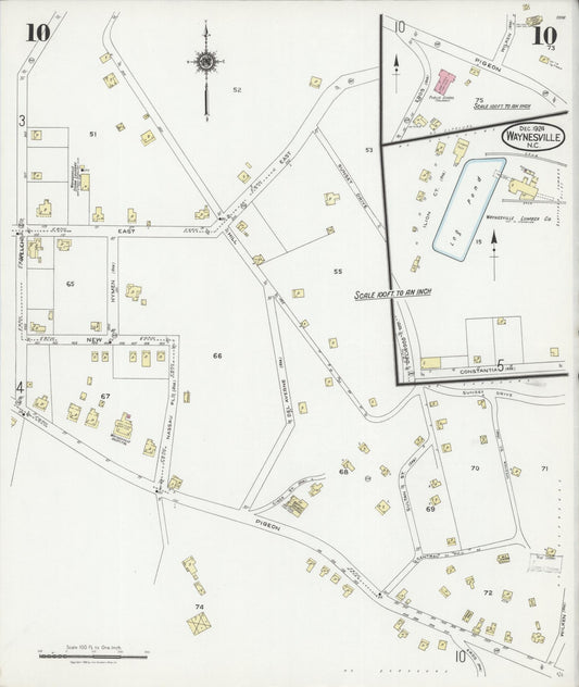 Sanborn Fire Insurance Map from Waynesville, Haywood County, North Carolina (1924), Sheet #0010 - Historic Sanborn Fire Insurance Map Print, vintage old map wall art, antique decor, genealogy gift, North Carolina North Carolina map